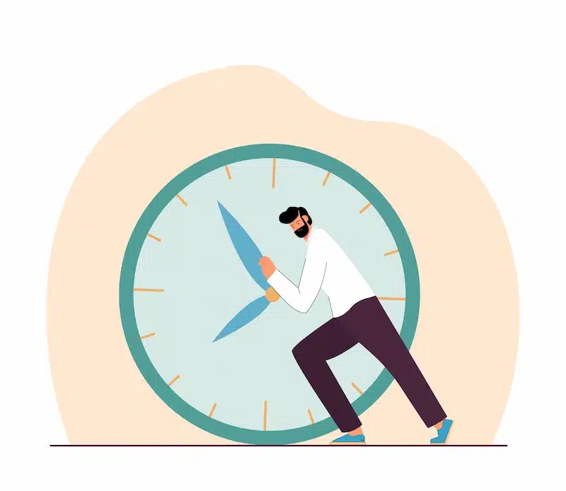 deadline represented by a clock pushed by a man